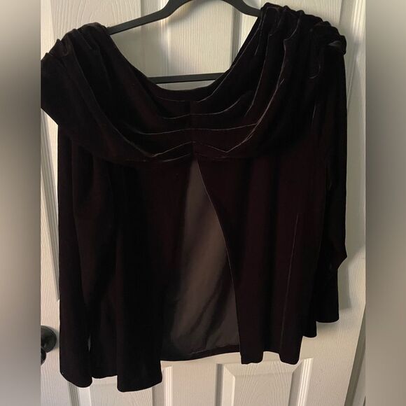 Long Sleeve Velvet Blouse w/Ruched Collar Neckline & Decorative Broach Size 2XL - Picture 5 of 11